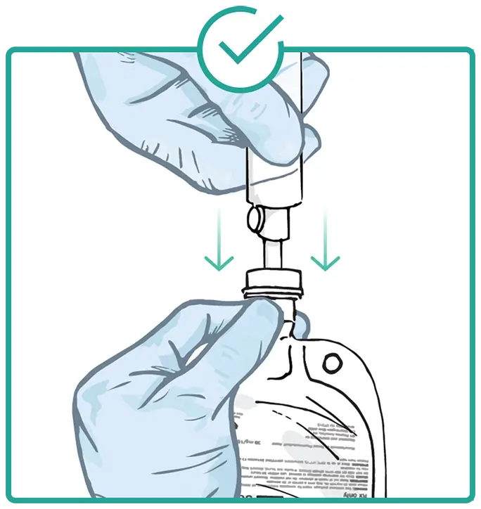 Illustration showing steps in preparing the RADICAVA® (edaravone) IV infusion bag. Step 2